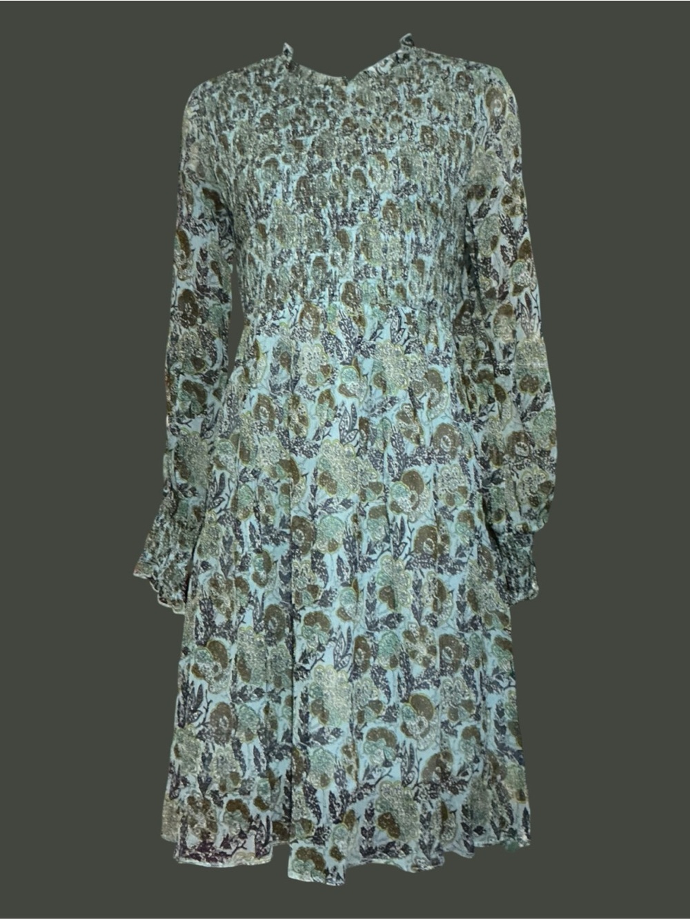 Label Ritu Kumar Floral Smocked Long Dress Medium